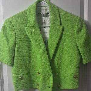 Zara Women's Vibrant Green Short Sleeve Blazer